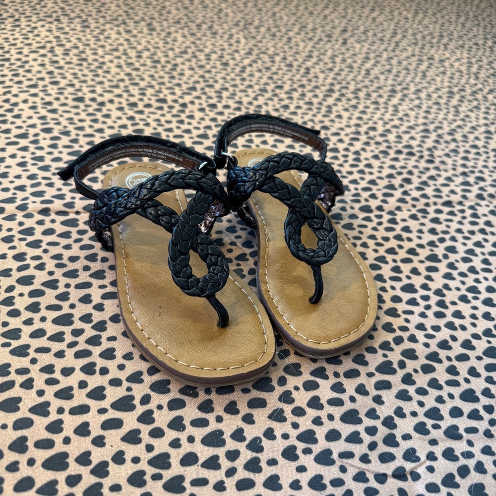 Wonder Nation Black and Tan Sandals with Braided Straps